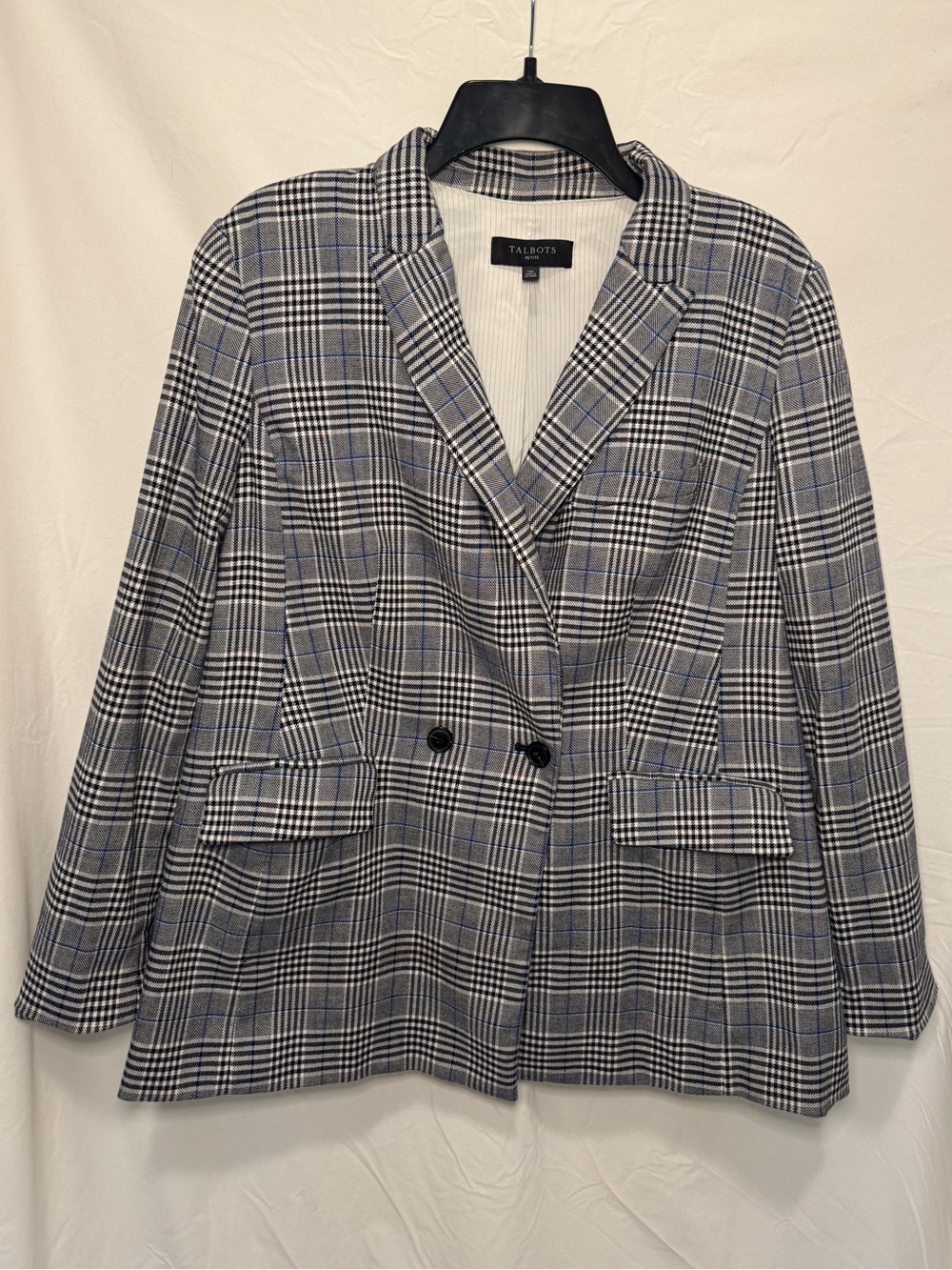 Talbots Plaid Double-Breasted Blazer in Blue, Black & White